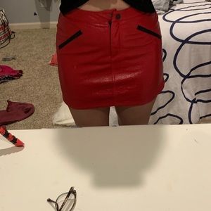 red leather skirt